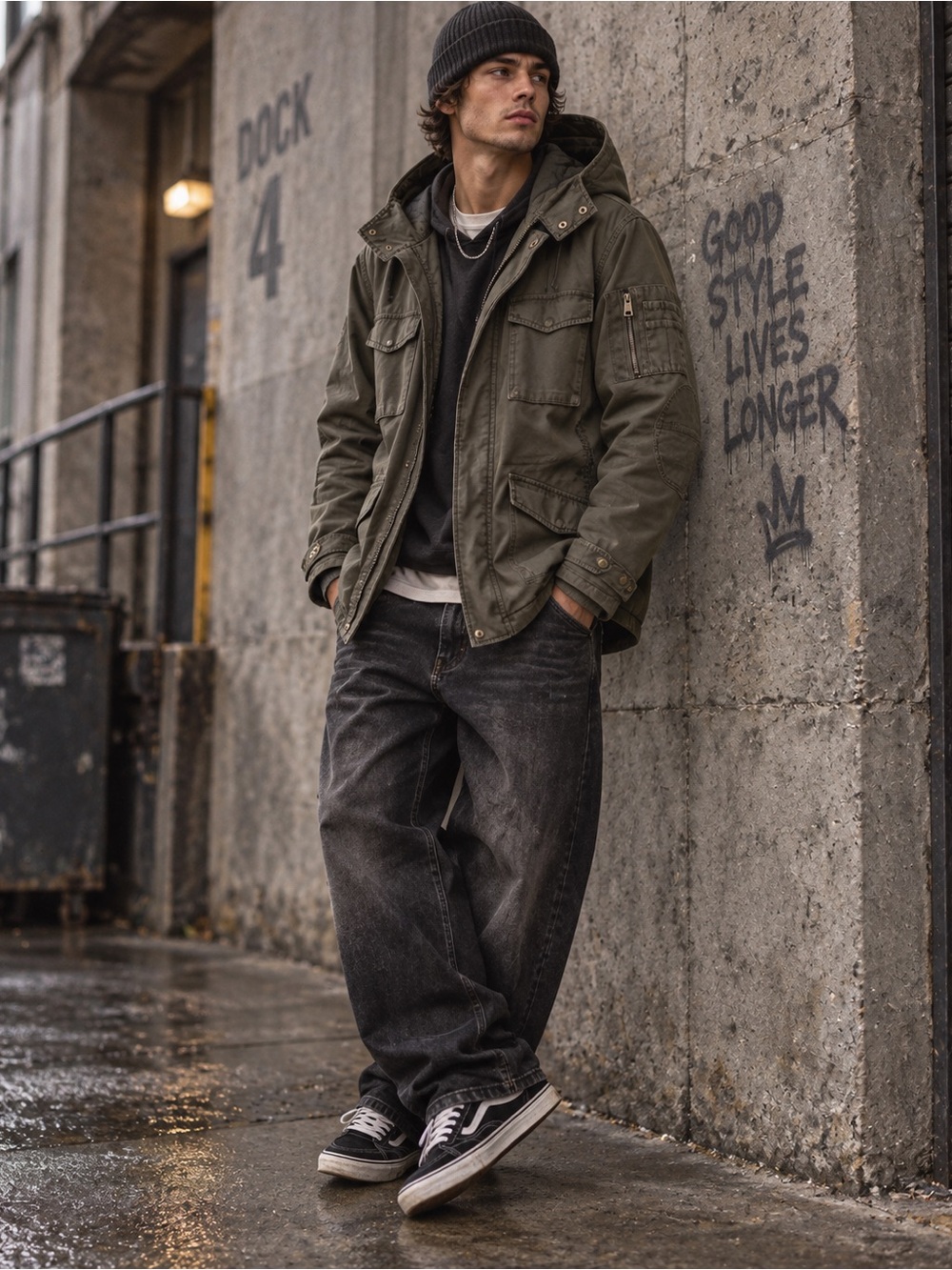 Black Rivet Men’s Medium Olive Military Field Parka Hooded Utility Jacket